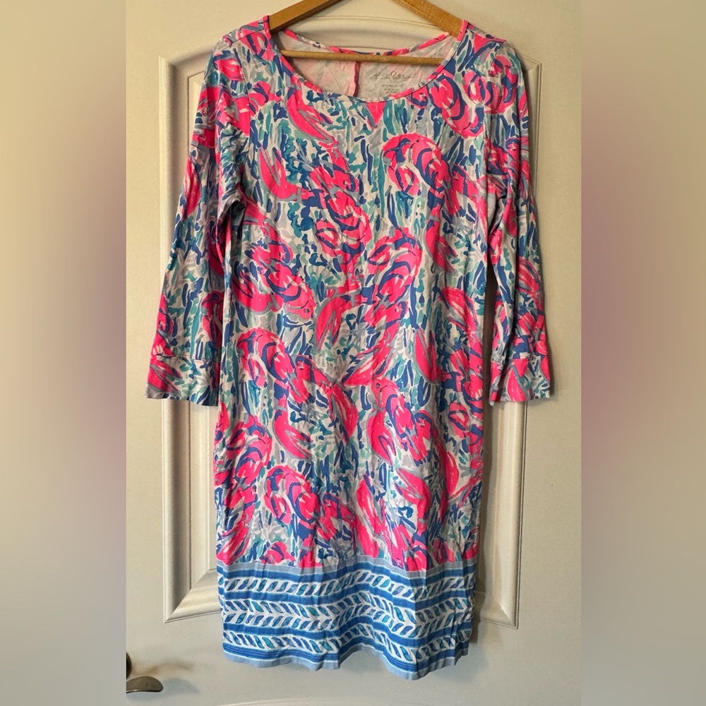 Lilly Pulitzer Pink and Blue Sheath Dress 3/4 Sleeve
